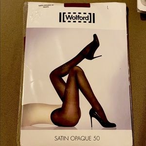NWT- Wolford Satin Opaque 50tights-cranberry color